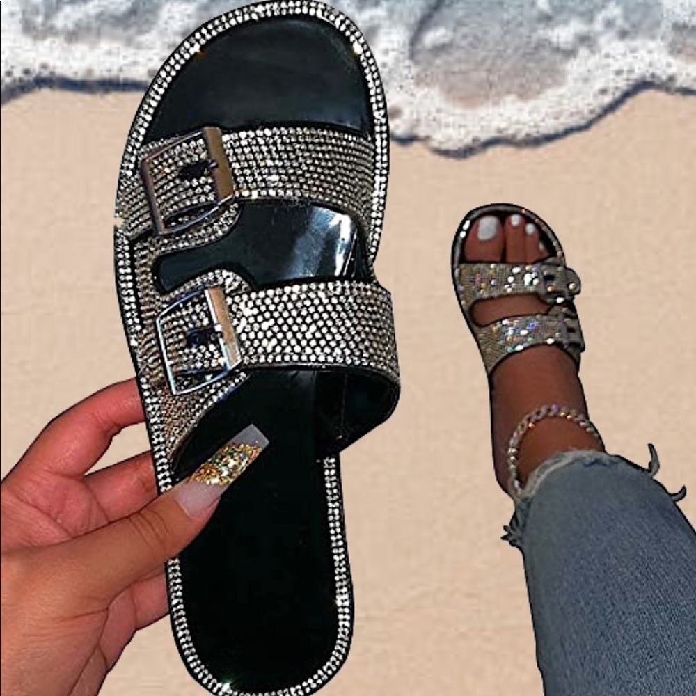 New Sparkling Rhinestone double buckle Sandal